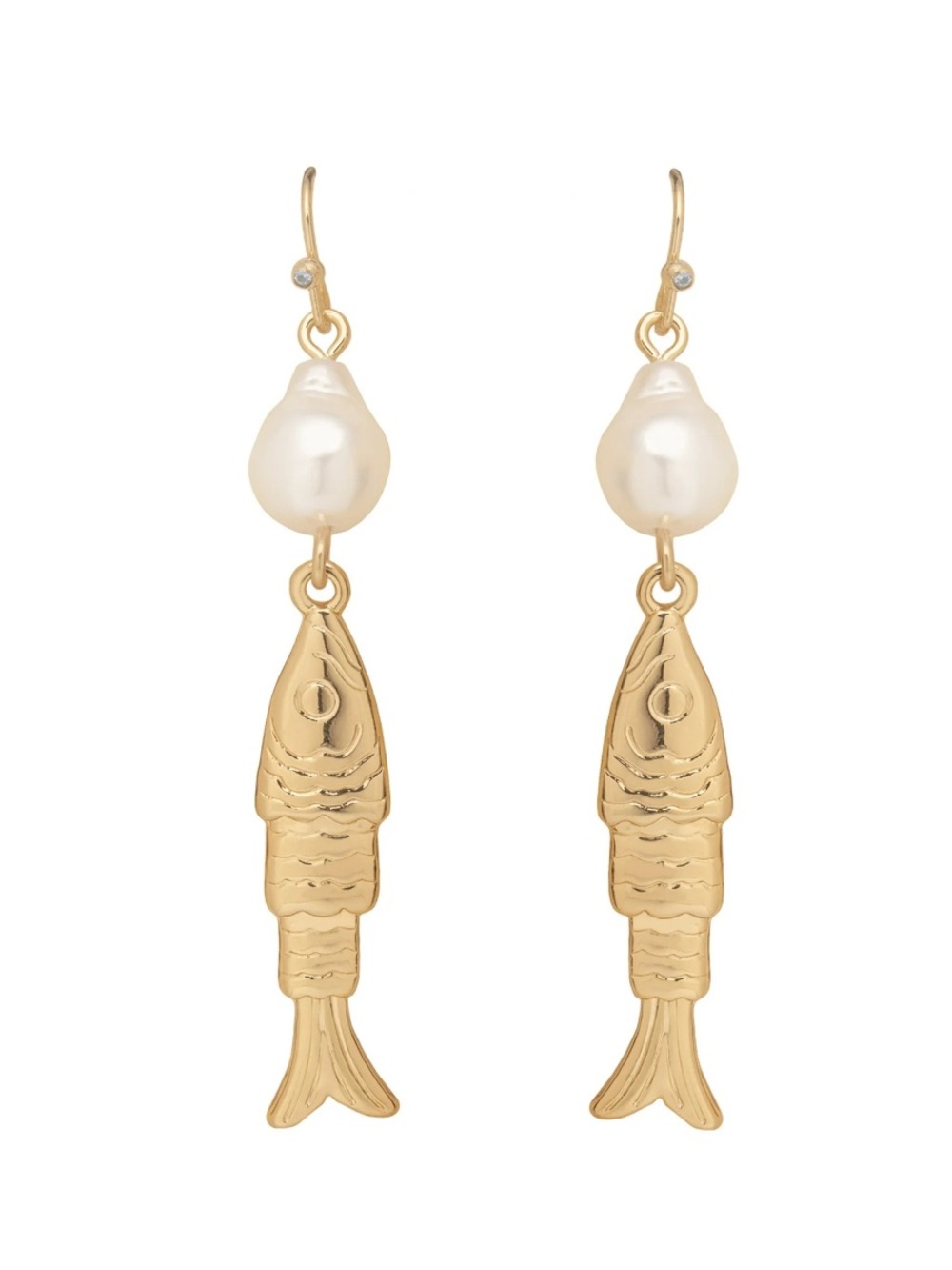 Gold Fish Dangle Earrings with Pearl Accent hypoallergenic